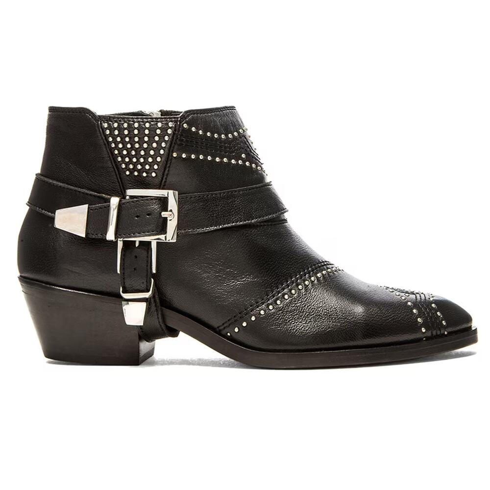 Anine Bing‎ Bianca Boots Black Leather Studded Ankle Strap Buckle Sz 36 / 6